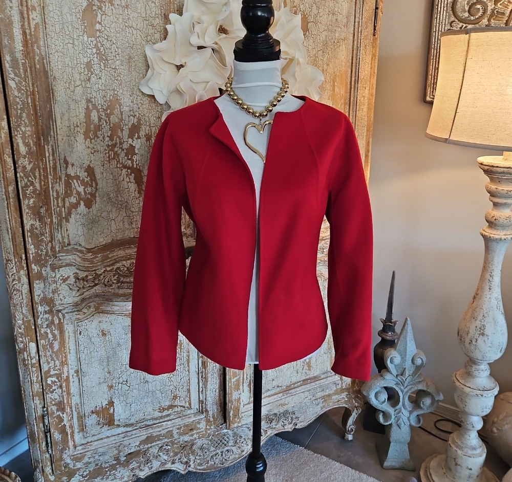 Talbots Red Open-Front Collarless Blazer Jacket